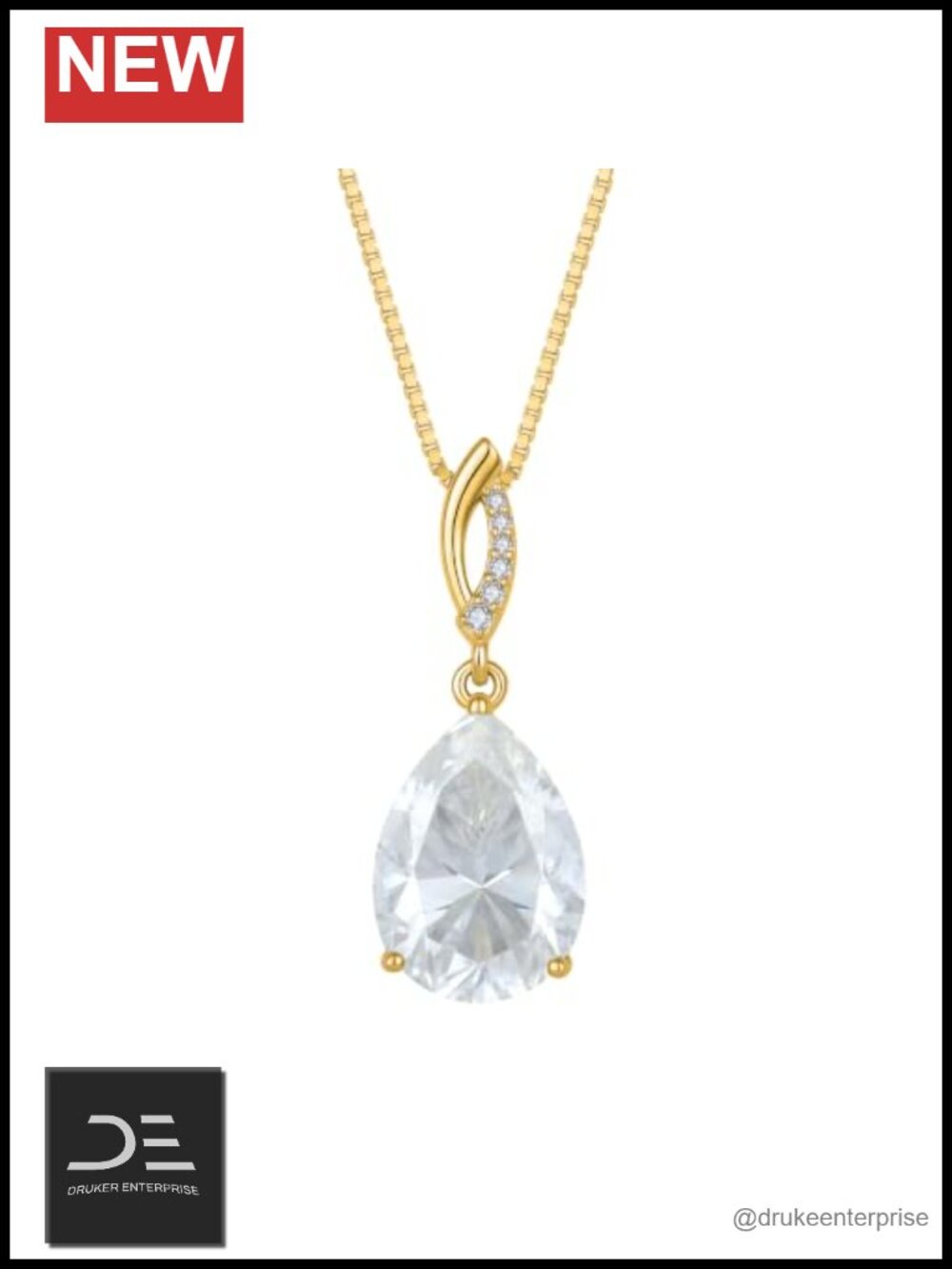 6 Carat Moissanite Necklace 925 Sterling Silver 18k Yellow Gold Plated Teardrop